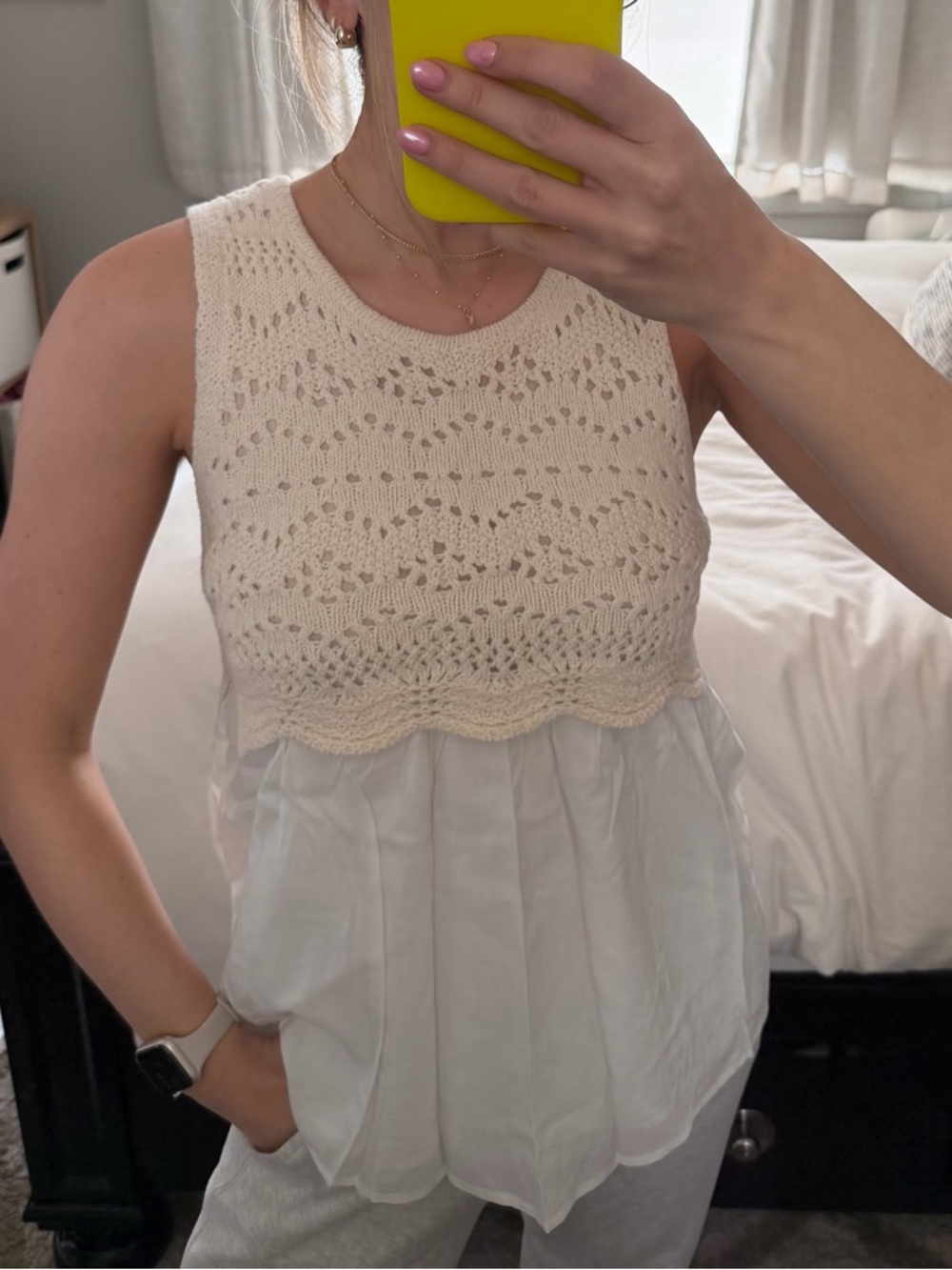 By Anthropologie Layered Crochet Sweater Tank